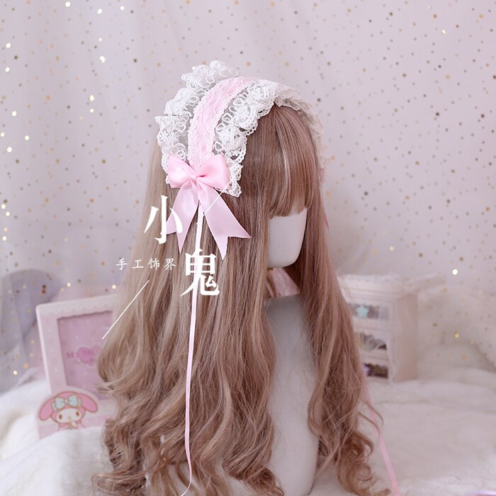 Lolita hoofdband bloem trouwen liefde god angel handvat LO moeder wilde kant kc haarband boog Lolita hoofd sieraden: Light pink