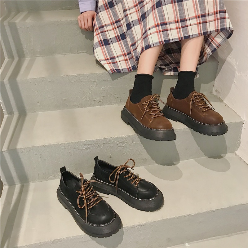 Japanse dikke zolen kant kleine schoenen trend britse stijl eenvoudige casual enkele schoenen damesschoenen