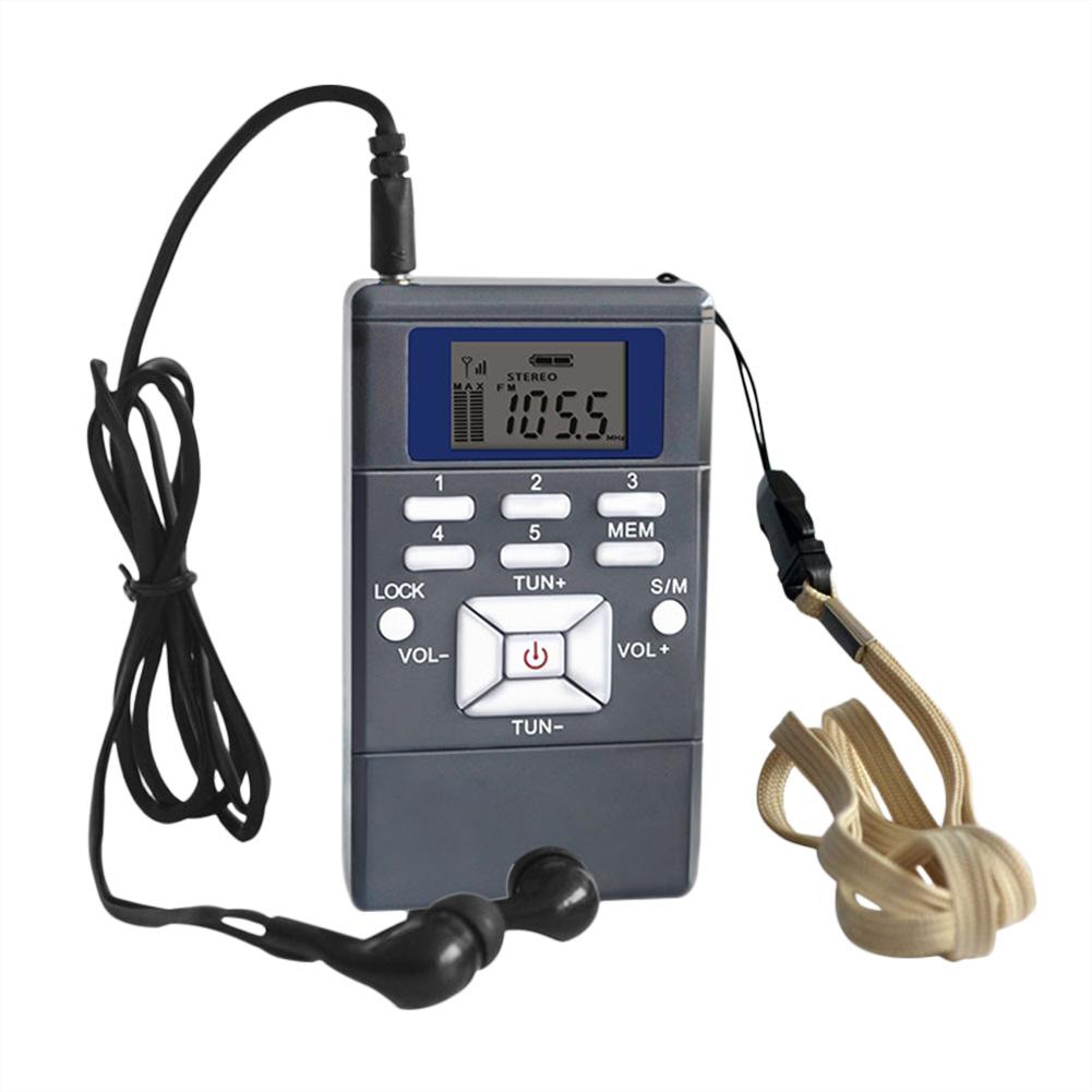 Mini Digital Radio Portable Pocket Single-Band 60-108 MHz Receiver Speaker For Walkman With Earphone: Gray