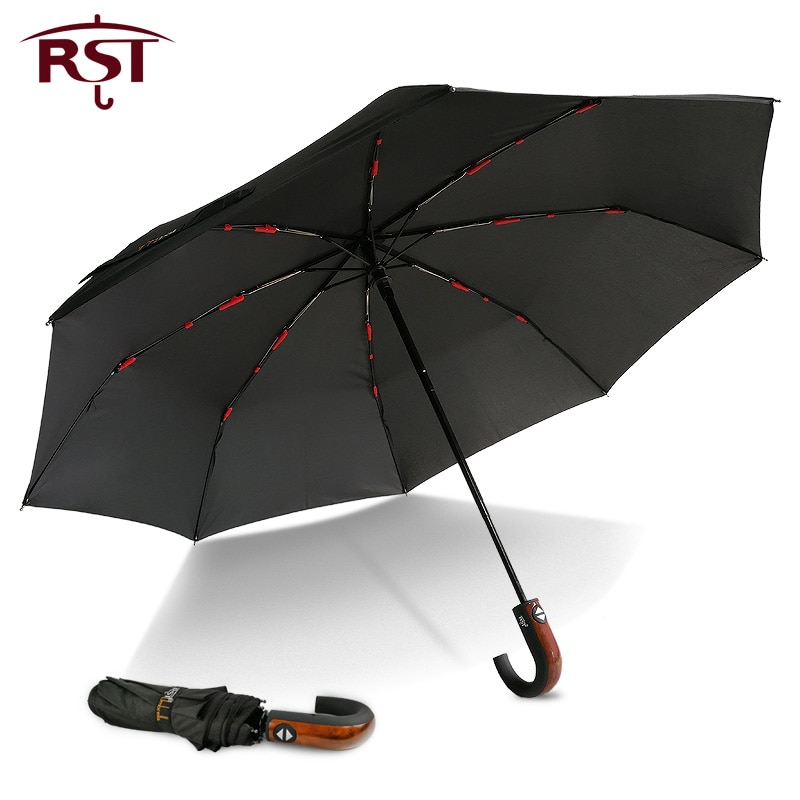 Første klassiske engelsk stil paraply mænd automatisk stærk vindafvisende 3 foldende paraply regn forretning mandlig parasol