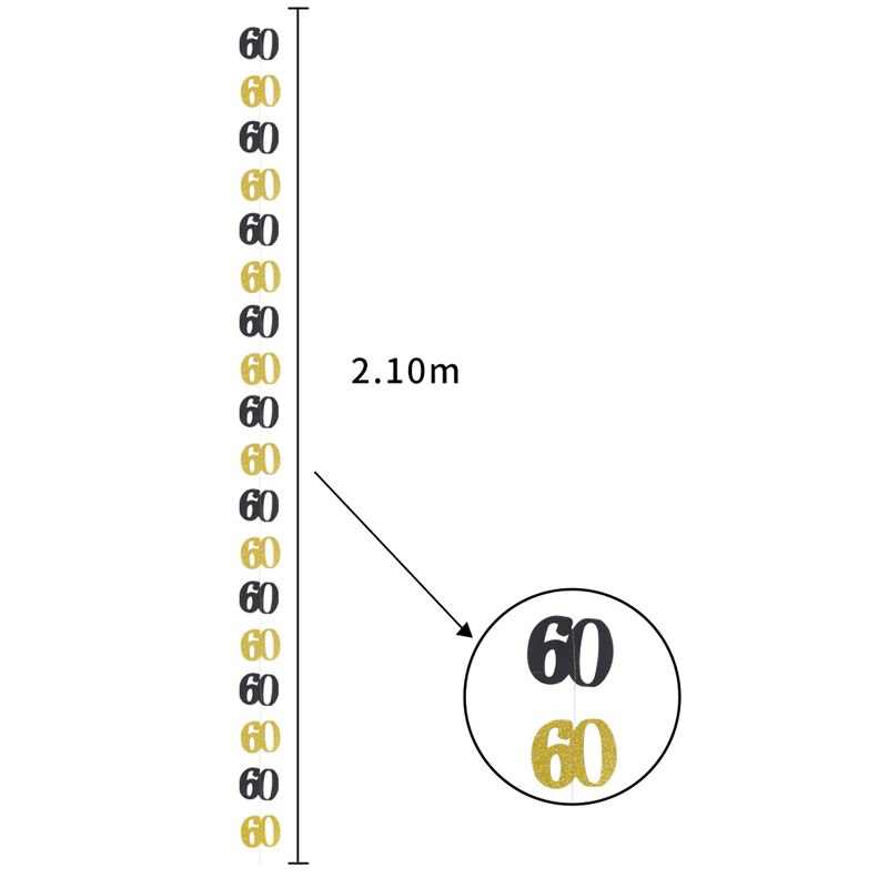 30 Jaar Oud Verjaardag Papier String 18 Jaar Oud 21 Jaar Oude Zwarte Goud Verjaardagsfeestje Decoratie Pull Vlag Bunting decoratie: 60 years old