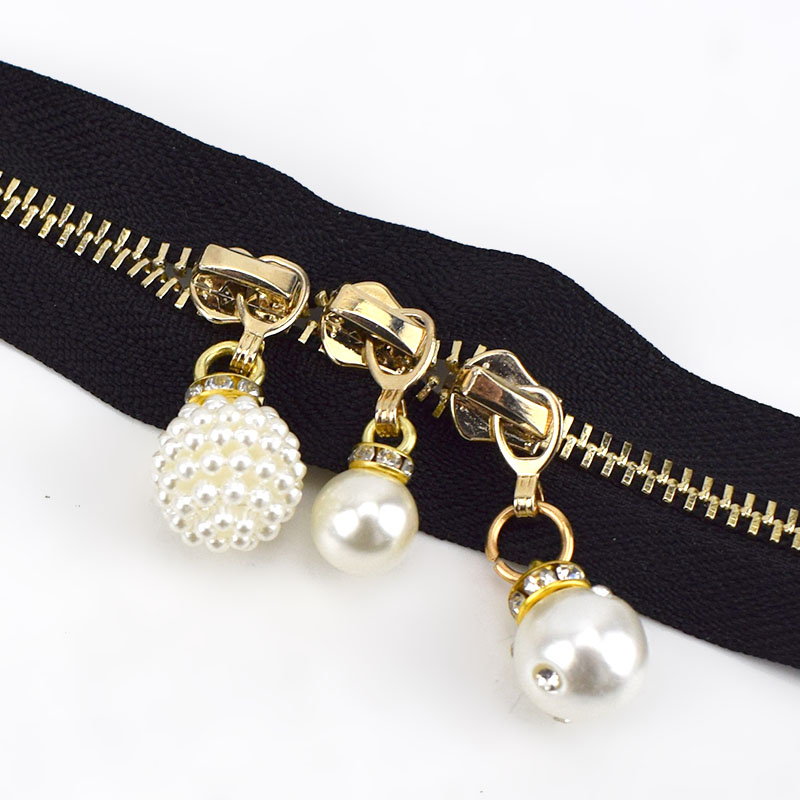 Meetee 5pcs 3# Pearl Puller Metal Zipper Sliders for Metal Zippers DIY Bag Costume Decoration Zip Slider Head Sewing Accessories