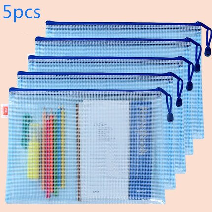 Verdikte A4 Document Zak Transparante Grote Capaciteit A4 Test Papier Opbergtas Briefpapier Waterdicht Etui Kantoorbenodigdheden: A4 Blue  5pcs