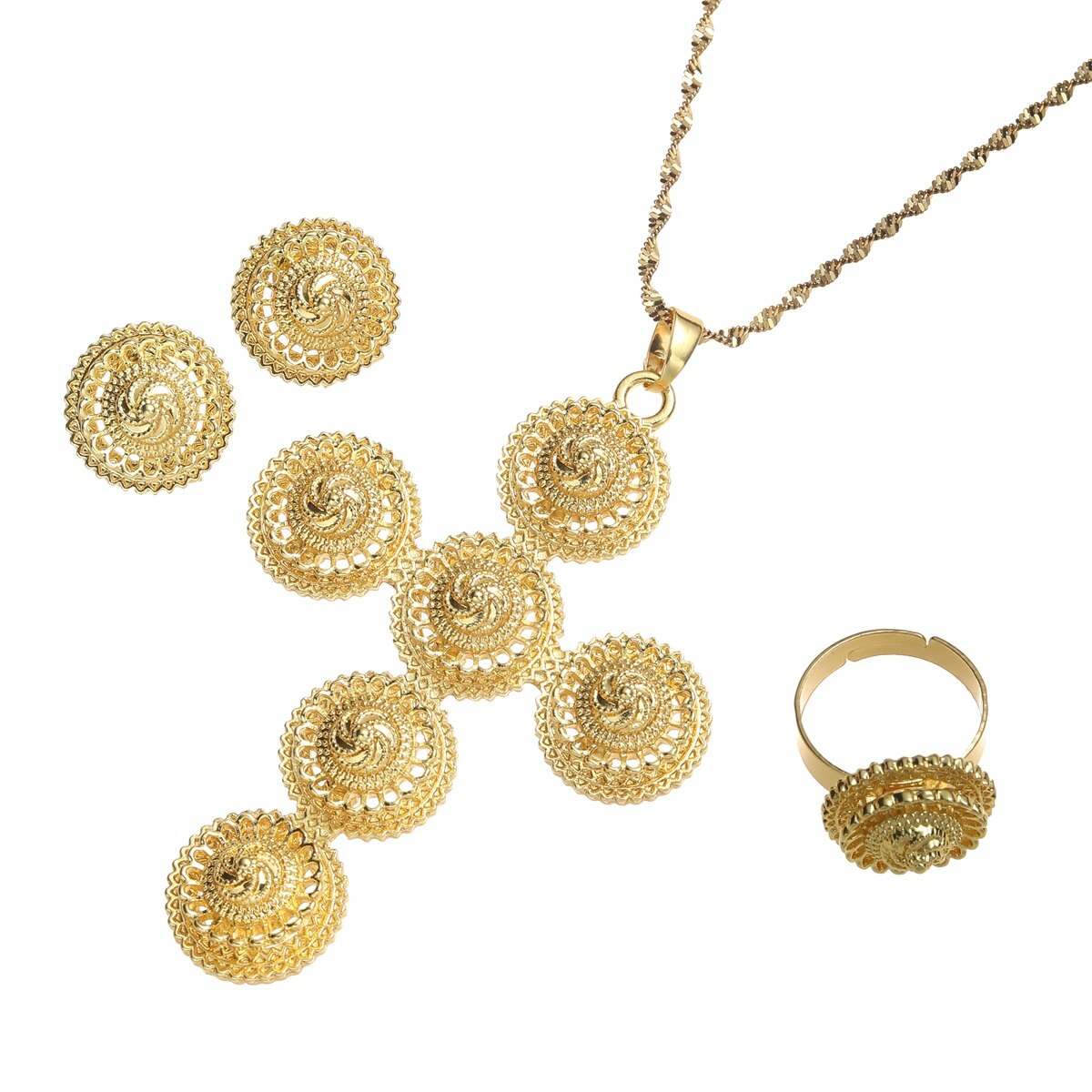 Ethiopische Ketting Oorbellen Ring Afrikaanse Bridal Habesha Eritrea Dubai Bruiloft Sieraden Set