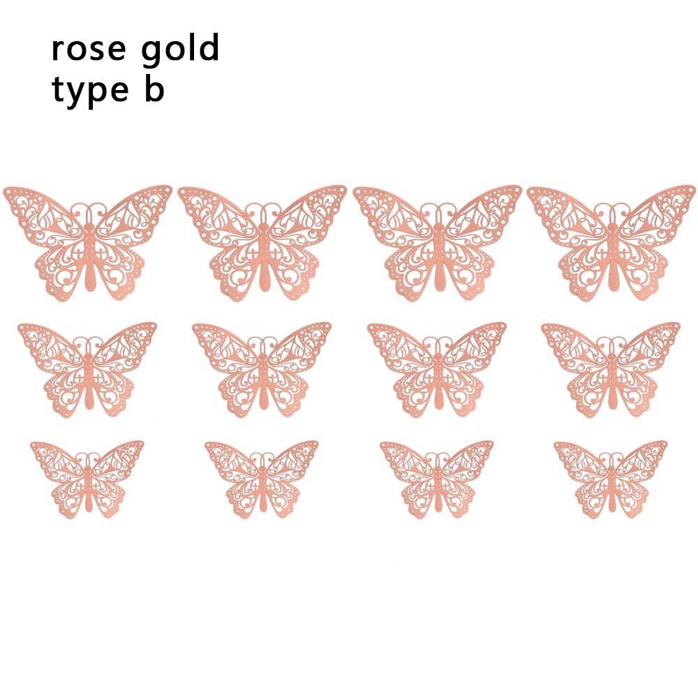 Autocollants muraux papillons 3D ajourés, 12 pièces/ensemble, décoration pour chambres d'enfants, décoration de maison, réfrigérateur, bricolage, fête de mariage: RG-2