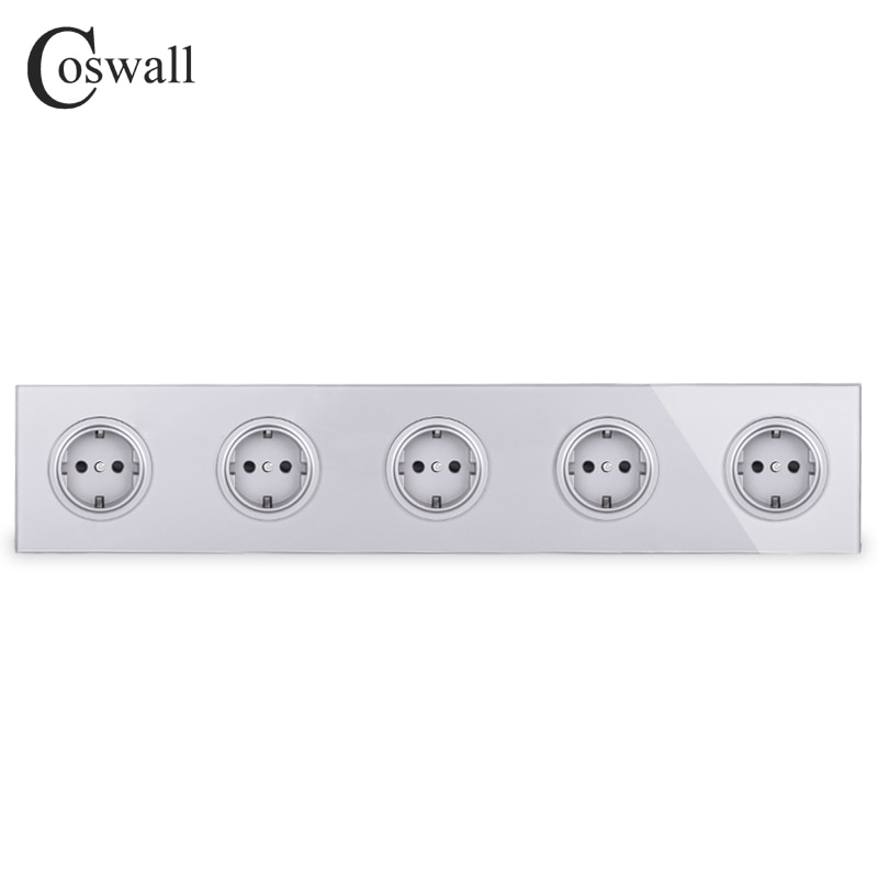 Coswall grå krystal hærdet glas panel 5 gang eu standard vægstik jordet med børnesikring  r11 serie grå