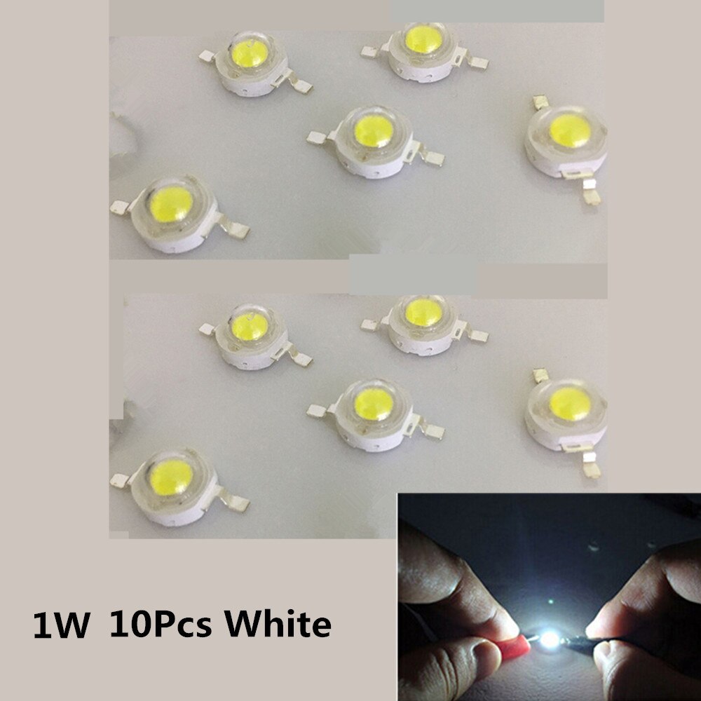 10 Stuks 1W High Power Led Light-Emitting Diode Leds Chip Smd Warm Wit Rood Groen Blauw Geel voor Spotlight Downlight Lamp: White