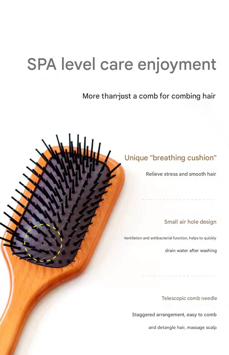 Peine de masaje con cojín de bambú cuadrado, cepillo de pelo alisador antiestático para cabello rizado o liso, cepillo de paleta grande