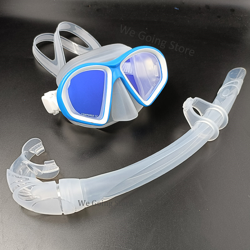 Teenager Swimming Mask Silicone Low Volume Scuba Diving Mask Freediving Scuba Dive Goggles with Coating Mirror Lens: blue set 2