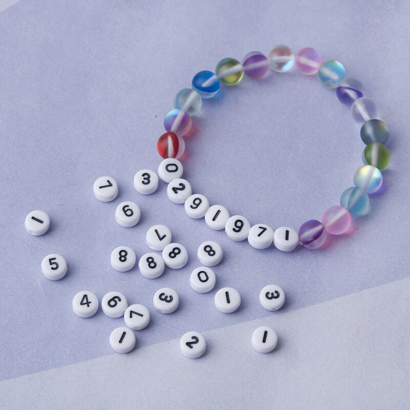 DoreenBeads Acrylic Spacer Beads Round White Number Pattern DIY Making Bracelet Necklace Jewelry About 7mm Dia, 500 PCs