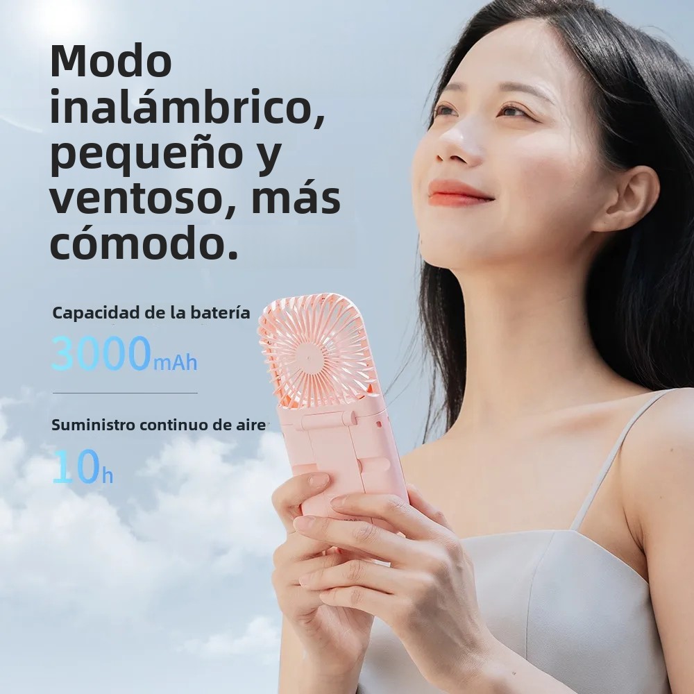 Mini ventilador portátil de mano, batería de 3000mAh, banco de energía de movilidad pequeño 180 ° Ventilador de cuello plegable USB Actualización de espejo cosmético opcional