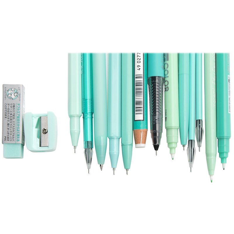 school stationery set kawaii cute pen with box pen bag pens with pencil case mint green stationery set