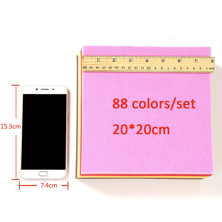 88 kleuren Vilt Stof Geweven Vilt 1mm Dikte 88 Sheets/pack Naaien Materiaal Voor DIY Naald craft Naaien Speelgoed Voor Meisjes: 20X20CM