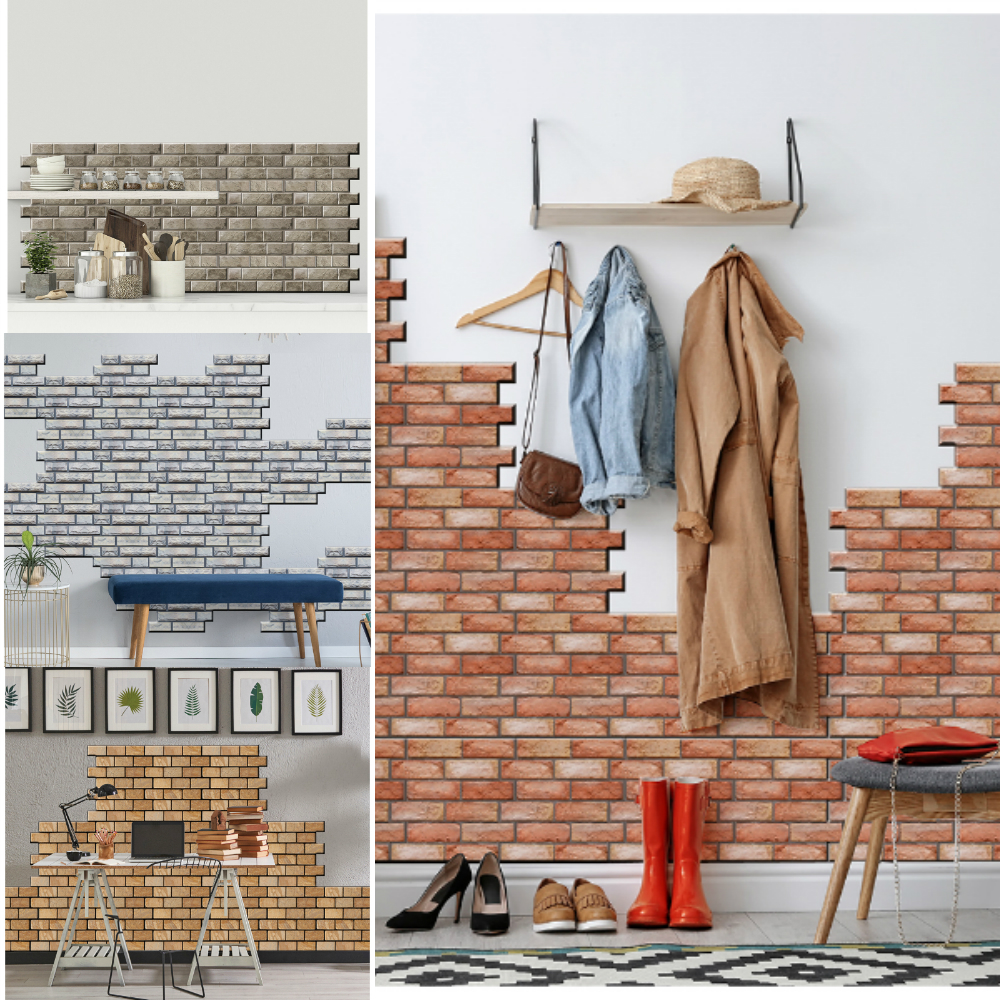 Lychee Life 3D Grain Brick Wall Stickers Square Mosaic Stick Tile DIY Arts Crafts Making Home Decoration Material