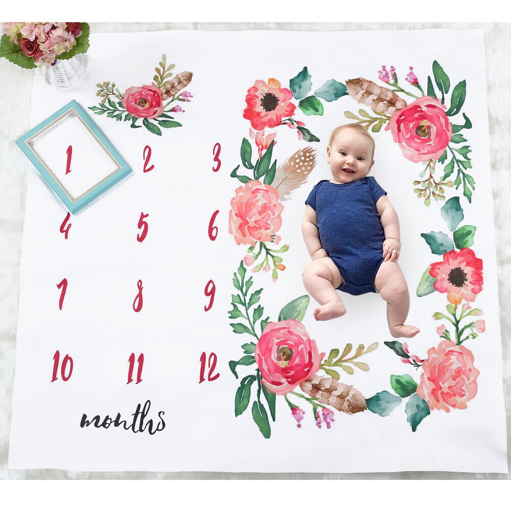 100*100 cm Baby Deken Inbakeren Wrap Zachte Deken Bloem Gedrukt Foto Dekens Baby Deken Baby photo props voor fotografie