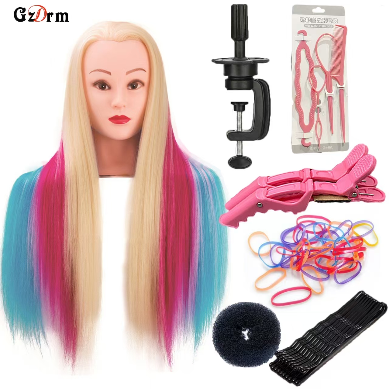 Cabeza de maniquí, cabeza de entrenamiento para peluquería trenzada, 100% de fibra de alta temperatura, maniquí femenino, cabeza de muñeca de entrenamiento: Verde