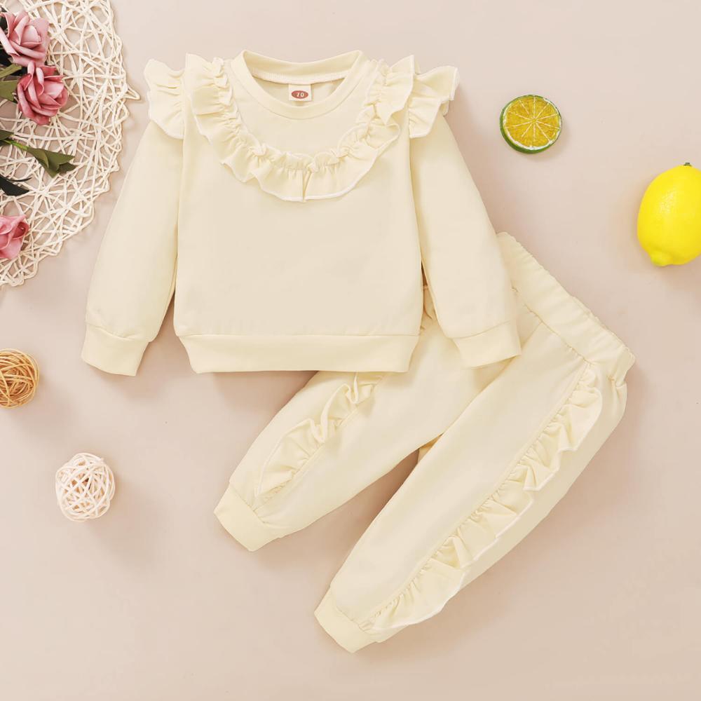 Baby Girl Solid Outfits 2PCS 3T Toddler Girls Clothes Pink Ruffled Long Sleeve Set 2021Chic Spring Baby Clothes Mikrdoo