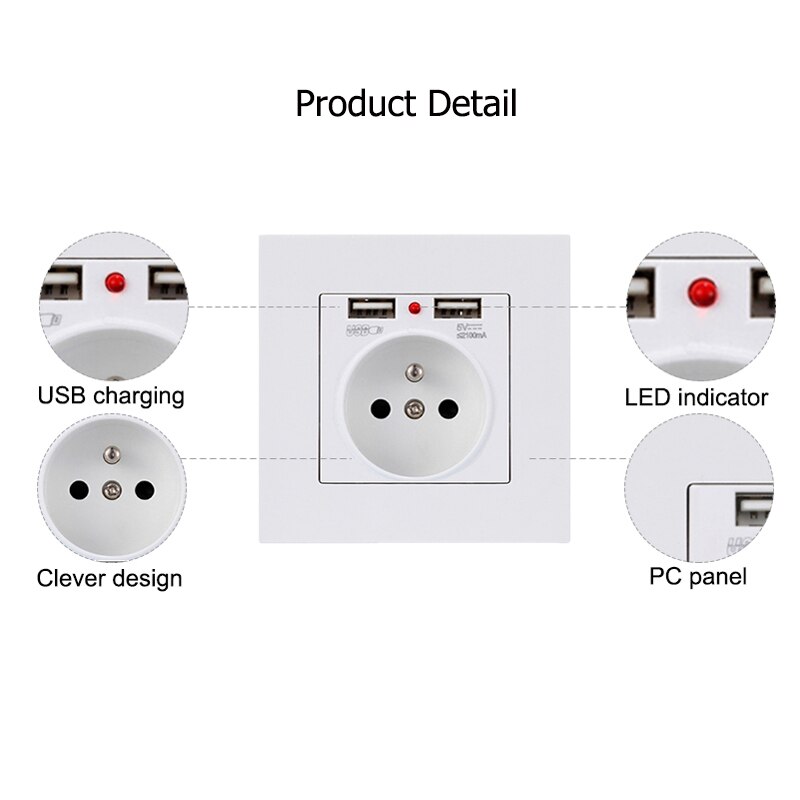 PC Panel Wall Socket BOX Electrical Outlet with USB Ports Charger Power Adapter Room Hotel 16A 250V EU Standard Sockets 86*86mm
