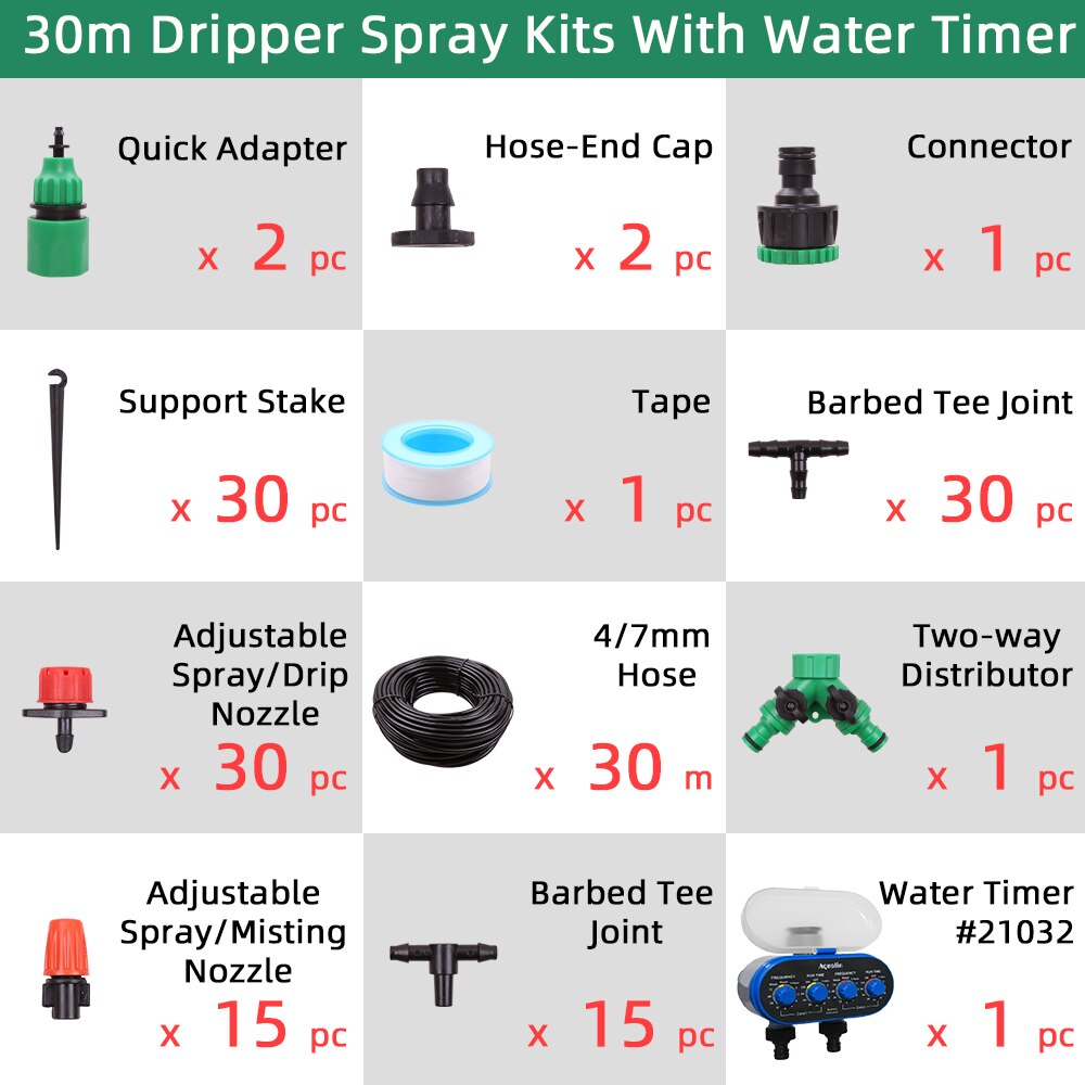 Aqualin 10M/25M/30M Garden 4/7mm Hose Drip Spray Watering Kits Home Yard Dripper Spray Nozzles Irrigation System #26301-12