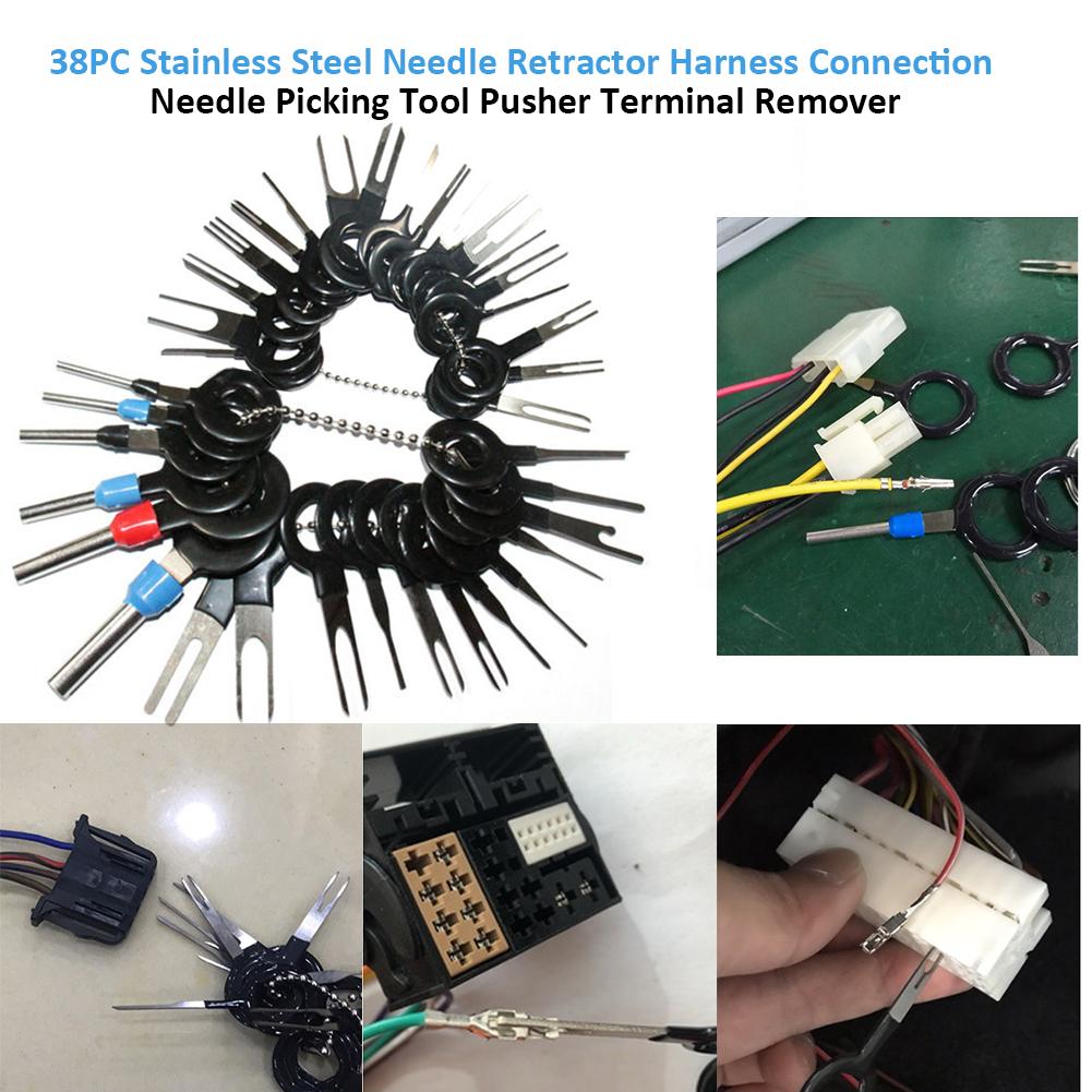 Kit de pinzas de presión para coche, 38 Uds., herramienta de extracción de terminales de enchufe automotriz, pinza de presión para cables, Extractor de clavijas para herramienta de reparación de enchufe de coche