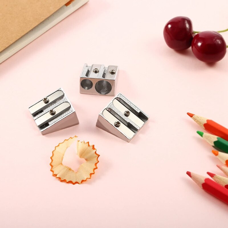 36 Pack Metal Pencil Sharpeners Silver Double Hole Aluminum Alloy Manual Pencil Sharpeners for Most Size Pencils