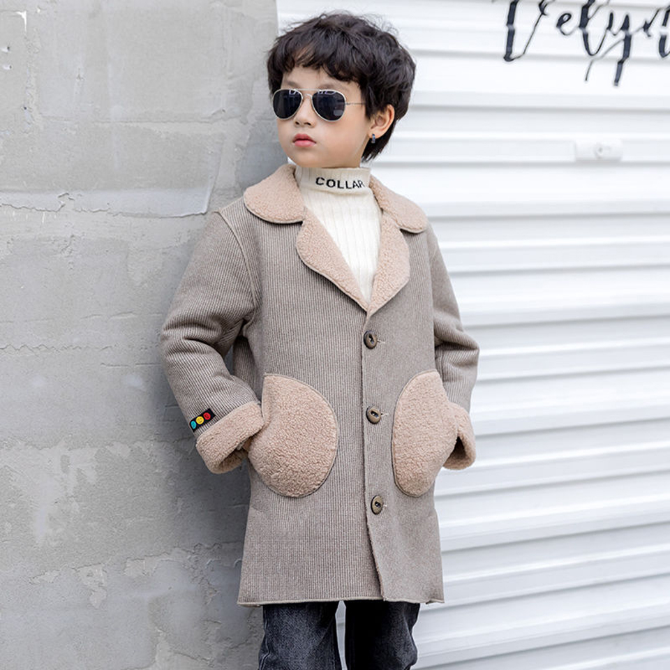 Manteau d'hiver en laine pour garçons | Vêtements d'extérieur épais, Style anglais, longue veste en laine, manteaux chauds pour enfants: Gris / 4
