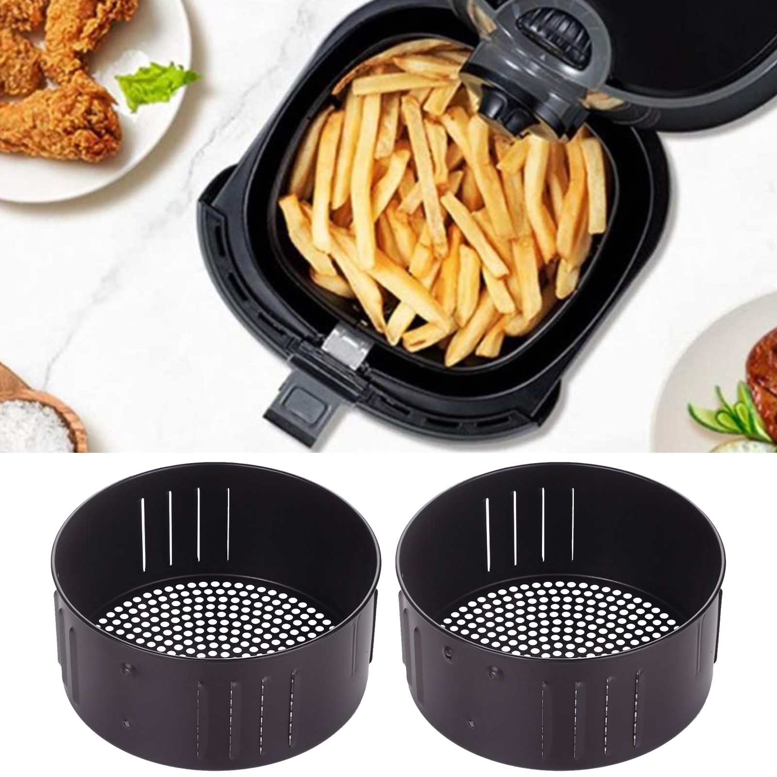 2.6L/3.5L Air Fryer Replacement Basket Non Stick Sturdy Roasting Cooking Stainless Steel Baking Tray For Air Fryer Accessories