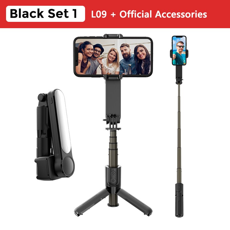 L09 Gimbal Stabilizer Met Licht Invullen Bluetooth Remote Automatische Balans Selfie Stick Voor Ios Android Telefoon Statief Houder Stand: Black Standard