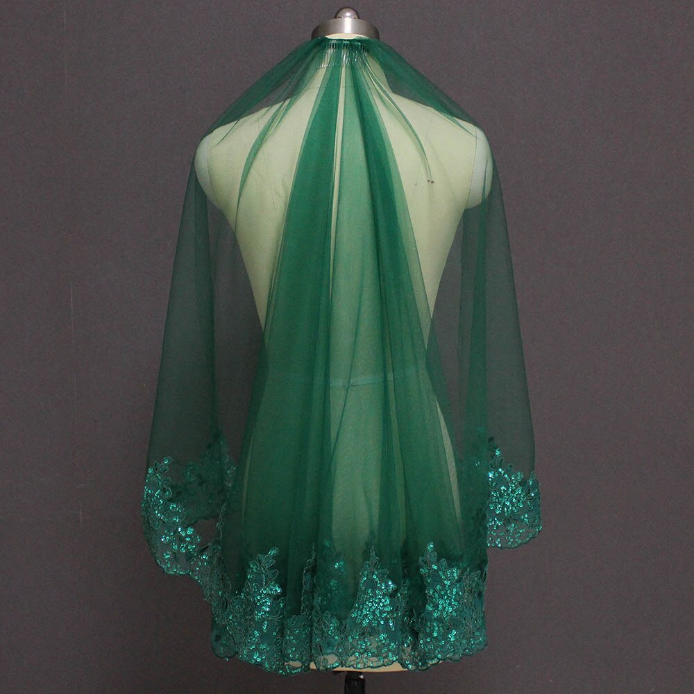 Velo de novia de encaje dorado con lentejuelas brillantes, velo de novia corto de una capa colorido con peine, accesorios de boda de gasa