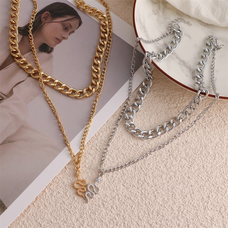 Ifmia Retro Multilayer Snake Hanger Collier Voor Vrouwen Trendy Goud Zilver Kleur Grote Dikke Ketting Kettingen Sieraden