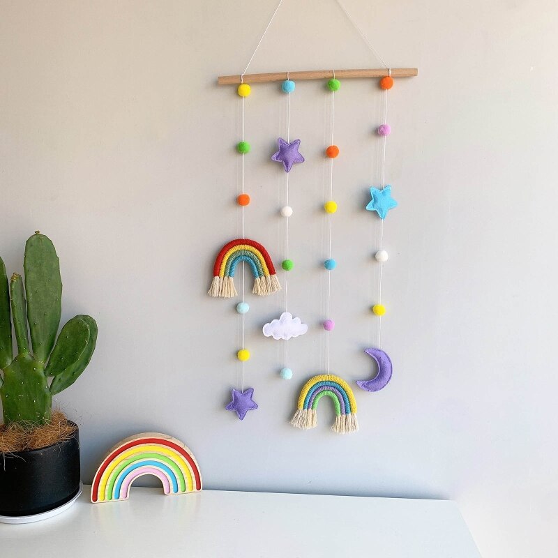 Supporto per Schermo per foto arcobaleno con pompon clip per fiocchi per capelli per ragazze appendiabiti appendiabiti da parete decorazione per Organizer