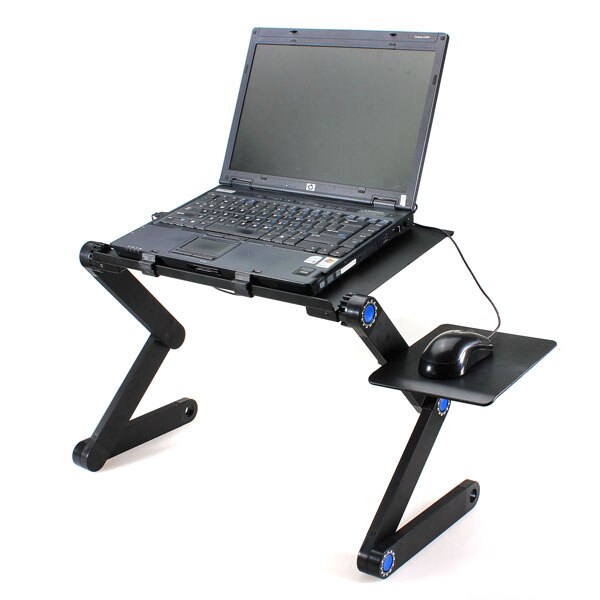 360 Degree Foldable Adjustable Laptop Desk Table Stand Holder Durable Aluminum Laptop desk Tray with Cooling Dual Fan Mouse Pad