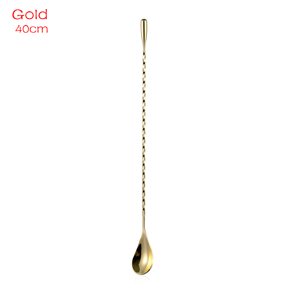 1PC Stainless Steel Stirring Cocktail Spoons Spiral Teadrop Spoon Bartender Tools Eco-Friendly Kitchen Supplies Accessories: 40cm gold