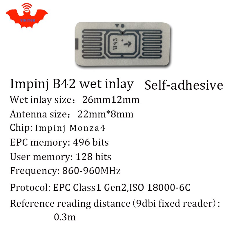 UHF RFID tag EPC 6C sticker Impinj B42 wet inlay 915mhz868mhz860-960MHZ Higgs3 100pcs adhesive passive RFID label