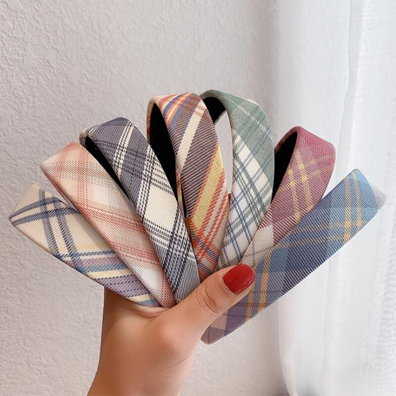 Vintage cuadros cintas encuentro aro del pelo de las mujeres Tiara para la cabeza banda diadema accesorios coreano dulce diadema