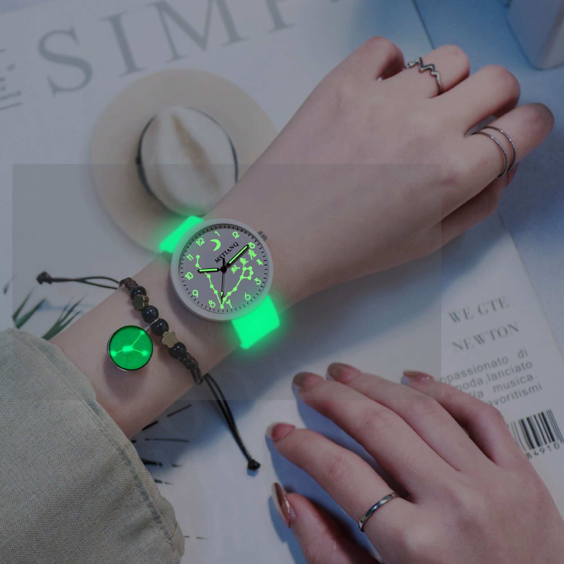 12 sterrenbeelden lichtgevende dameshorloges 1 set armband polshorloges siliconen band quartz horloges relogio feminino