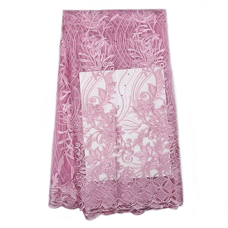 Finest beaded African red sheer lace fabric embroidered Nigerian French tulle lace wedding dress party dress