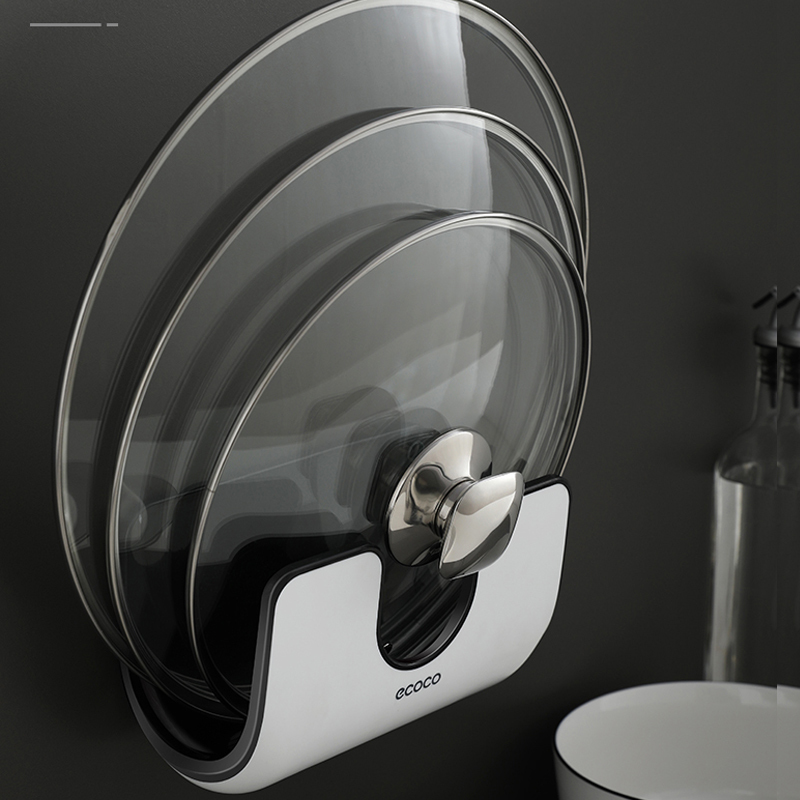 Soporte de tapa multifunción para casa de ADOREHOUSE, soporte de pared para sartén, tapa de sartén, soporte para tabla de cortar, organizador de cocina con soporte con ganchos