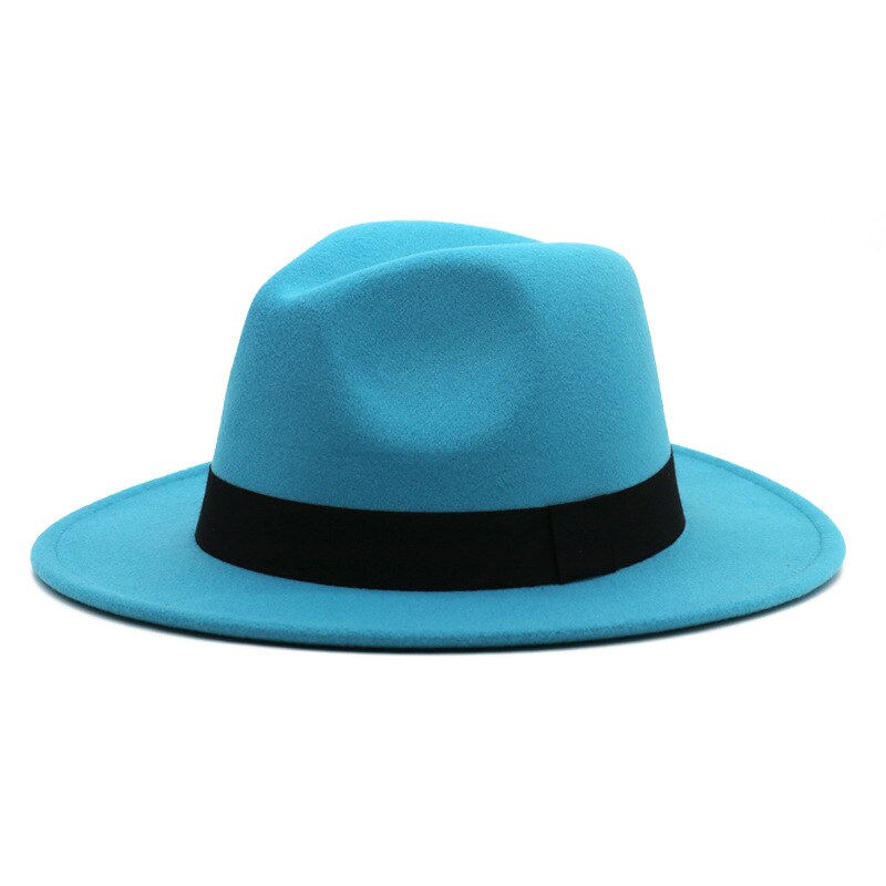 Muts Fedora Hoed Meer Blauw Lente Kleur Jazz Kerk Hoed Unisex Blauw Hip-Hop Wilde Fedora Hoed шляпа Женская: 11