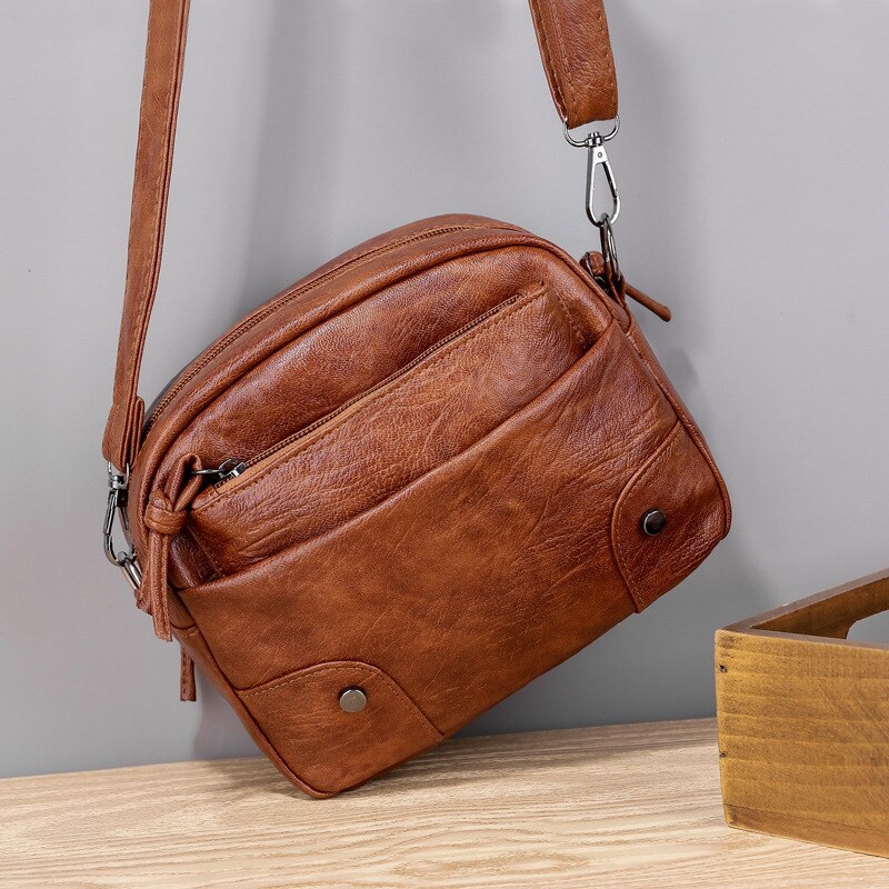 Zacht Lederen Kleine Tas Vrouwen Trendy Vrouwen Retro Mobiele Telefoon Bag Multi-Compartiment Mode Messenger Kleine vierkante Tas