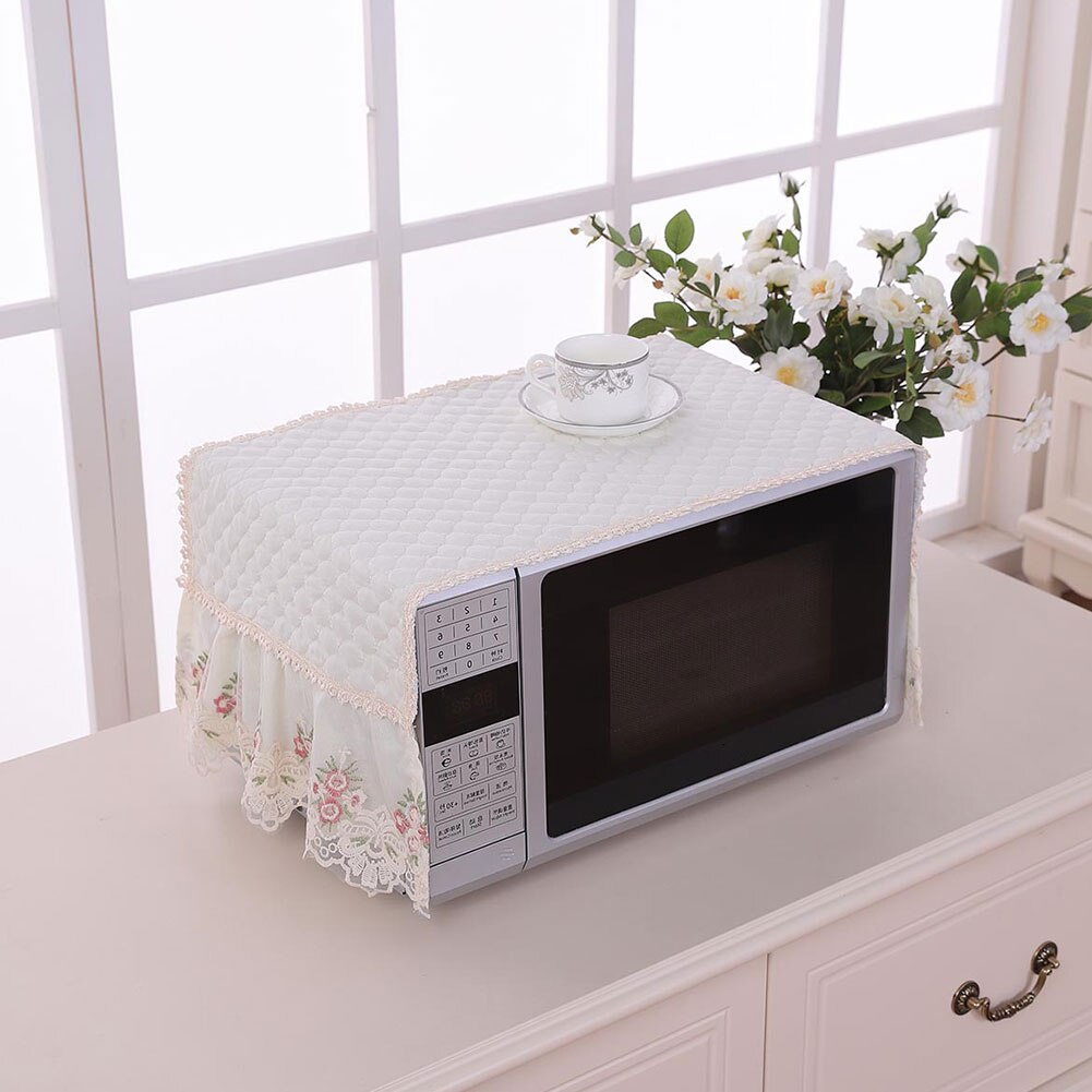 Capa simples engrossado proteção acessórios da cozinha microondas forno capa casa anti óleo decoração à prova de poeira rendas bordado: Beige