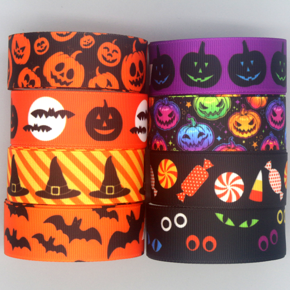 DUWES 50yards Halloween Printed Grosgrain Ribbon Accessories Material Headwear Decoration DIY Sewing Craft D2178