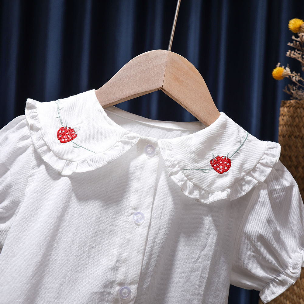 Camisas de princesa para niña, blusa con de fresa para bebé, Tops, ropa de algodón para niños de 1 a 6 años