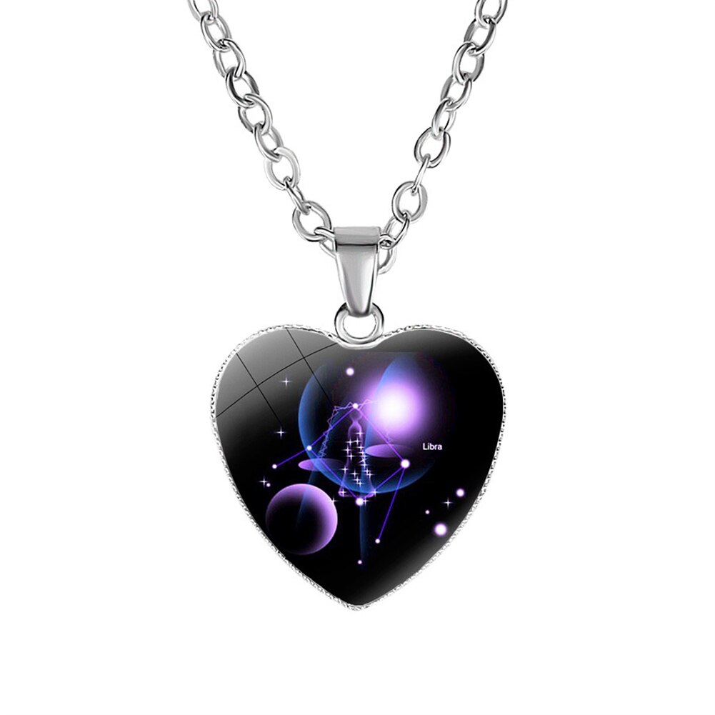 Enfants fille collier avec pendentif en forme de coeur astrologique zodiaque signe zodiaque cristal verre Multi graphiques: 6C