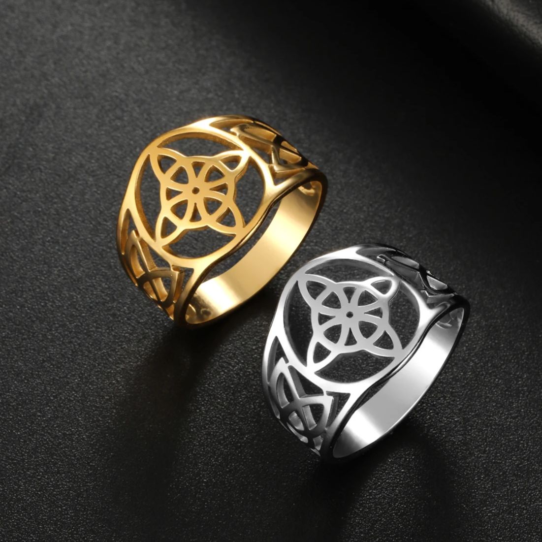 Dawapara Witch Knot Ring for Women Stainless Steel Celtis Knot Ring Witchcraft Amulet Pagan Wiccan Jewelry Valentine's Day