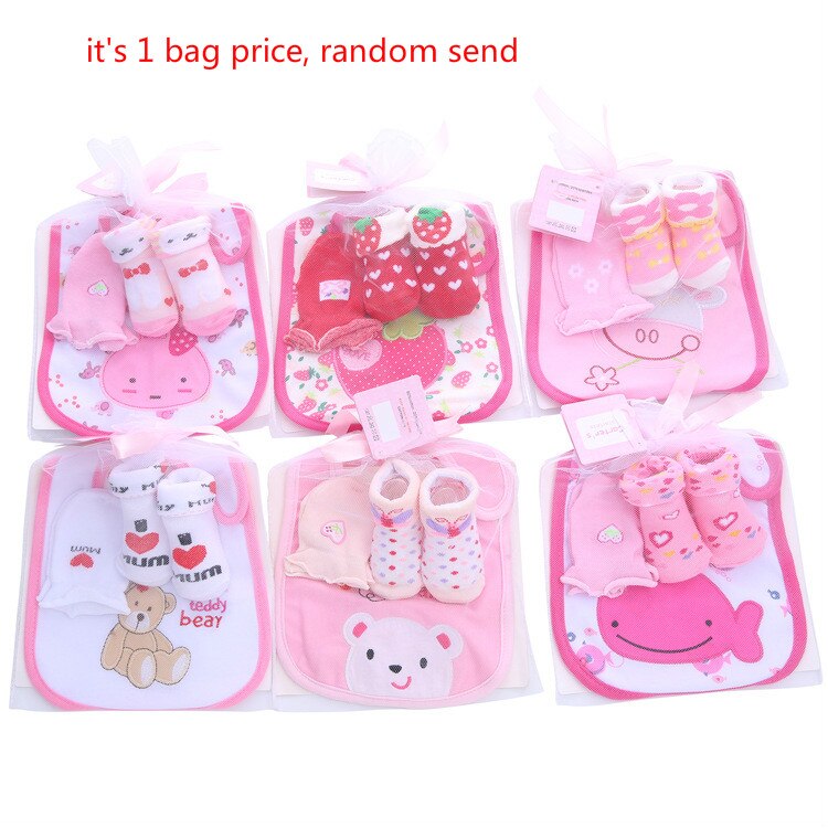 1 bag Baby Cotton Bibs Towel Socks Sets Newborn Kids Burp Cloths+Socks +Anti-scratch Gloves Boys Girls Christmas Birthday: girl