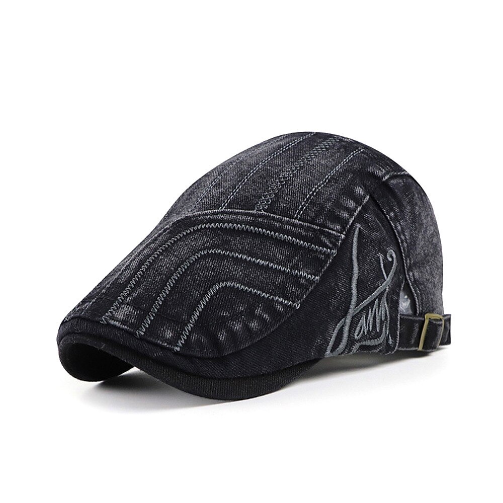[AETRENDS] Washed Denim Newsboy Cap Men Peaked Flat Caps Artist Hat Casual Berets Hat Z-10139