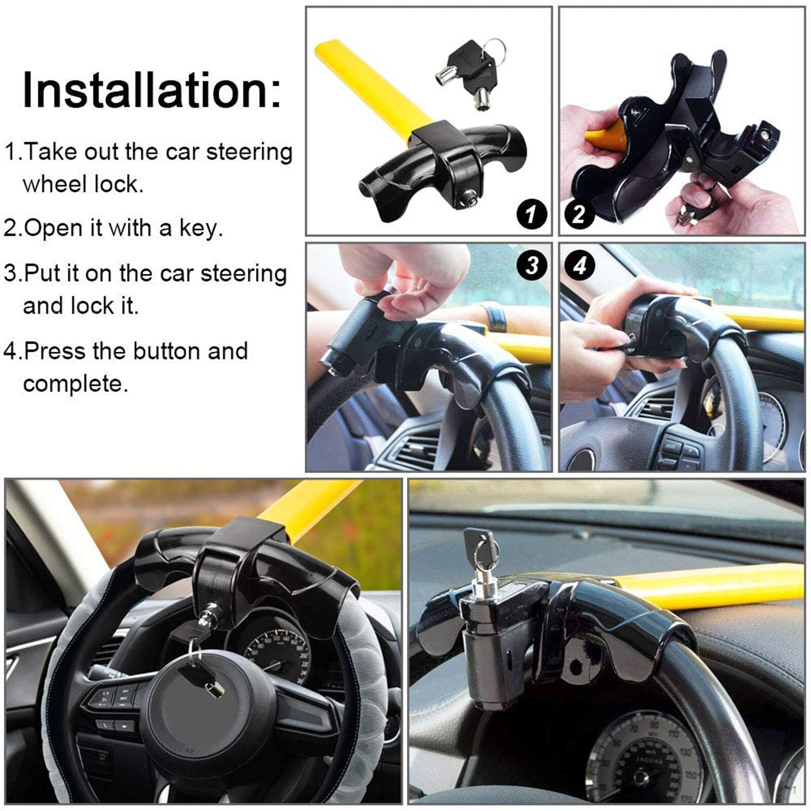 1 stk universal tunge tyverisikring ratlås bil / varevognssikkerhed roterende ratlås forbedrer bilsikkerheden