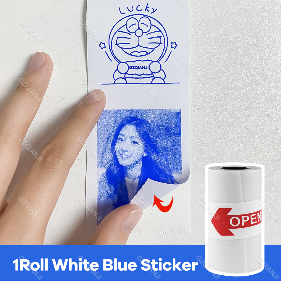 Thermal Label Printer Notes Paper Roll White Color Sticker for Photo Printer 57*30mm Peripage A6 A8 Paperang P1 P2 Poooli Print: 1 White Blue Sticker