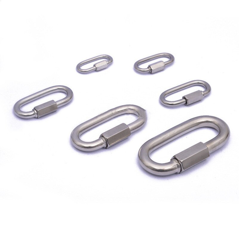 Stainless Steel Screw Lock Climbing Gear Carabiner Quick Links Safety Snap Hook Chain Connecting Ring Carabiner Chain Buckle